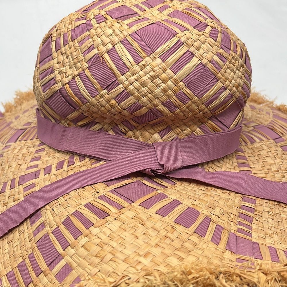 Light Brown and Lavender Woven Rafia Sun Hat - Picture 6 of 6